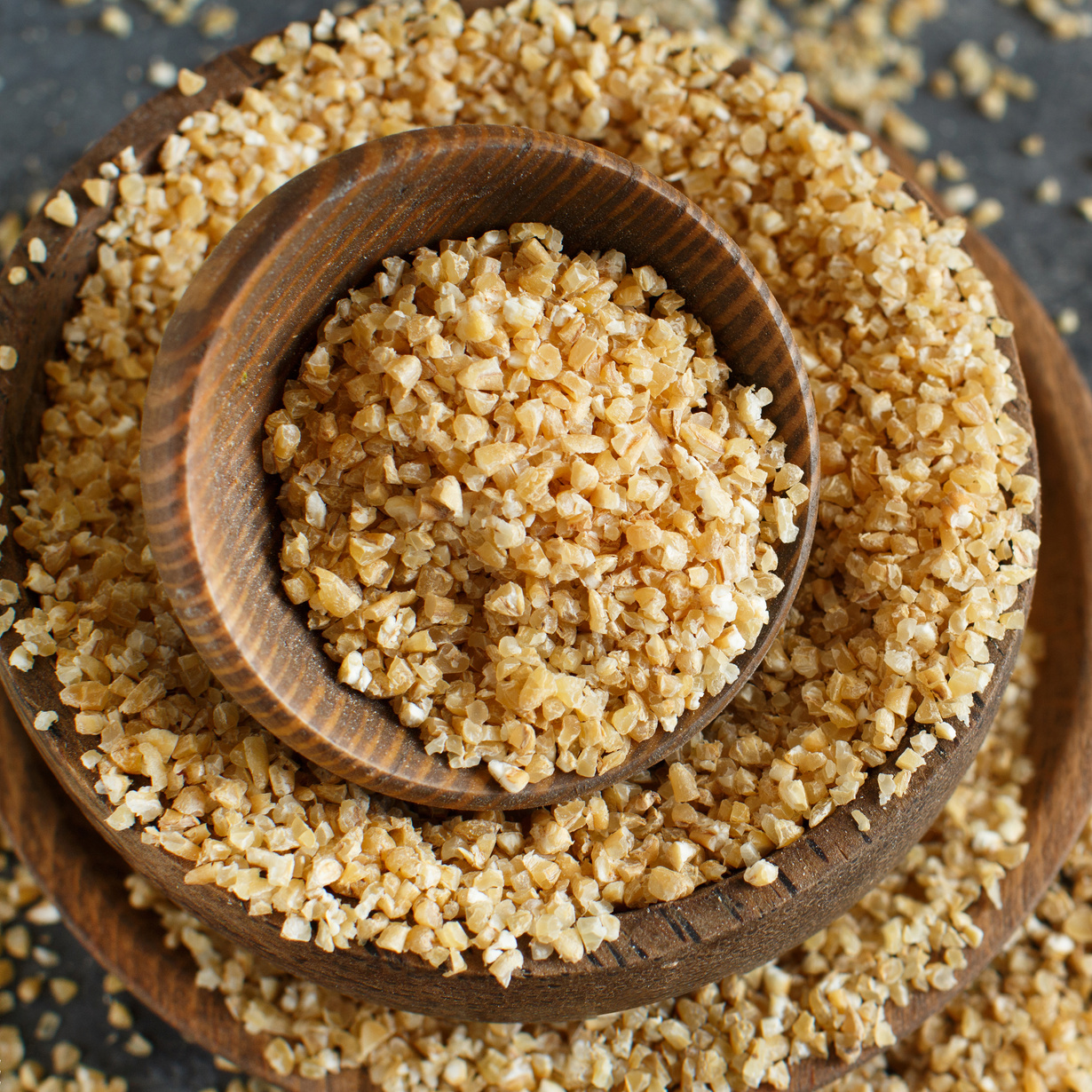 Dry bulgur wheat grains