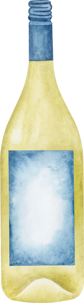 Bottle of white wine watercolor illustration.