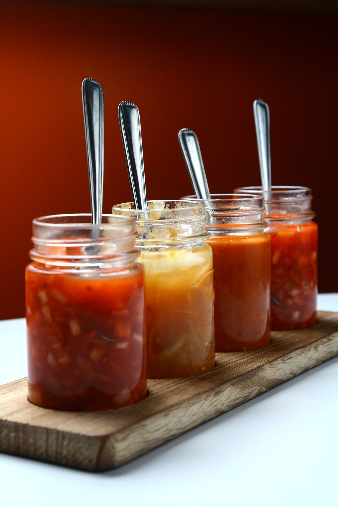Mexican food dips and sauces in bottles